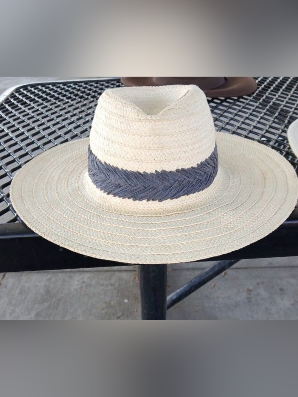Free People Stylish Straw Hat with Cobalt Blue Band